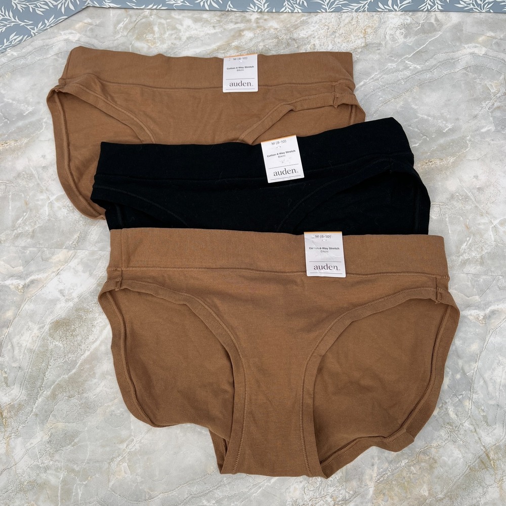 NEW lot Auden cotton 4-way cotton bikini panties 3pr underwear brown black M